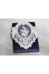 Fransız Güpürlü Minel Kapitoneli Kadife Seccade Lila thumbnail 9