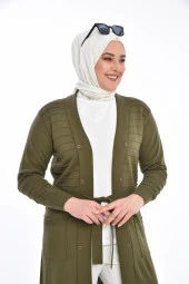 Kadın Triko Uzun Hırka Cepli V Yaka - 2