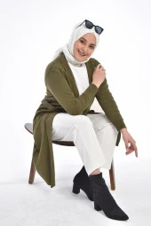 Kadın Triko Uzun Hırka Cepli V Yaka - 5