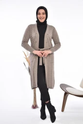 Kadın Triko Uzun Hırka Cepli V Yaka - 7