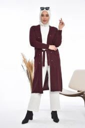 Kadın Triko Uzun Hırka Cepli V Yaka - 12