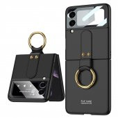 KNY Samsung Galaxy Z Flip 3 Kılıf Yüzüklü Renkli Kipta Kapak Siyah - 1