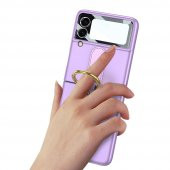 KNY Samsung Galaxy Z Flip 3 Kılıf Yüzüklü Renkli Kipta Kapak Siyah - 2