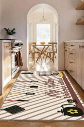 Kustulli Mutfak Gereçleri Desenli Yıkanabilir Kaymaz Taban Mutfak Halısı Kitchen-7065  Renkli 150x230 - 1