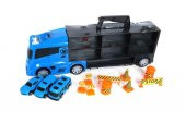 King Toys 3 Mini Araç ve Trafik Levhalı Taşıyıcı Kamyon Mavi LAL 2015 - 2