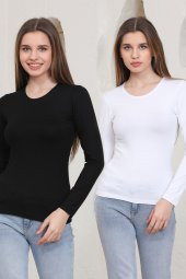 Irk İkili Siyah-Beyaz Bisiklet Yaka Penye Kadın Body - 1