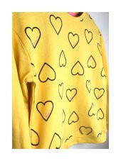 Sarı Renk Kalp Baskılı Sweatshirt - 2