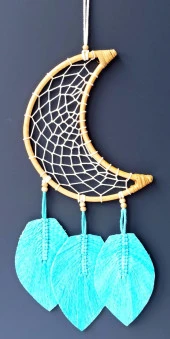 Turkuaz Yapraklı Aydede Modelli Makrome Duvar Süsü thumbnail 1