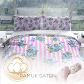 Cattleya BlueLine 3D Pamuk Saten Çift Kişilik Nevresim Takımı - 4