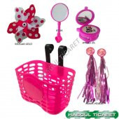 Hsgl Bisiklet Pembe Sepet Püskül Ayna Zil Rüzgar Gülü Set Aksesuar Cocuk Bisiklet - 2