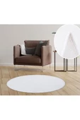 My Evilla Modern Dekoratif Halı Jel Kaymaz Taban Peluş Puffy Yuvarlak Post Beyaz Halı - 1