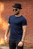 Lacivert Basic Rahat İnce Petek Kumaş Spor Erkek Tshirt 22ETSHPORT - 6