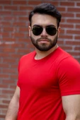 Kırmızı Basic Rahat İnce Petek Kumaş Spor Erkek Tshirt 22ETSHPORT - 7
