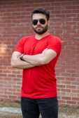 Kırmızı Basic Rahat İnce Petek Kumaş Spor Erkek Tshirt 22ETSHPORT - 5