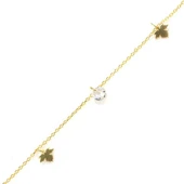 925 Ayar Gümüş Yuvarlak Zirkon Taşlı Çınar Yapraklı Halhal thumbnail 1