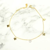 925 Ayar Gümüş Yuvarlak Zirkon Taşlı Çınar Yapraklı Halhal thumbnail 3