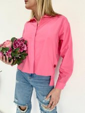 Kadın Düğme Detaylı Gömlek Pembe - 6