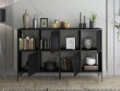 Woodn Love Satürn Premium 4 Kapaklı Metal Ayaklı Çok Amaçlı Dolap Konsol - Siyah / Siyah - 4