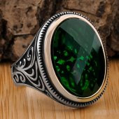 Yeşil Oval Zirkon Taşlı 925 Ayar Gümüş Erkek Yüzük thumbnail 1