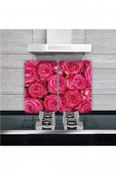 Cam Ocak Koruyucu Ve Kesim Tablası Güller (80cm X 52cm) 2 Parça, 5li Ocaklar - 1