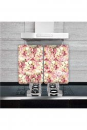 Cam Ocak Koruyucu Ve Kesim Tablası Beyaz Açık Pembe Güller (80cm X 52cm) 2 Parça, 5li Ocaklar - 1