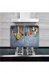 Cam Ocak Koruyucu Ve Kesim Tablası Baharat Ve Kaşıklar (80cm X 52cm) 2 Parça, 5li Ocaklar - 2