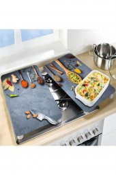 Cam Ocak Koruyucu Ve Kesim Tablası Baharat Ve Kaşıklar (80cm X 52cm) 2 Parça, 5li Ocaklar - 3