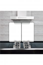 Dekoratif Cam Ocak Koruyucu Ve Kesim Tahtası Düz Beyaz 60cm X 52cm 2 Parça, 4lü Ocaklar - 2
