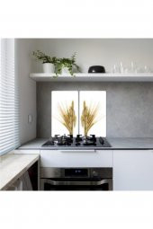 Dekoratif Cam Ocak Koruyucu Ve Kesim Tahtası Başak 60cm X 52cm 2 Parça, 4lü Ocaklar thumbnail 1