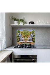 Dekoratif Cam Ocak Koruyucu Ve Kesim Tahtası Şelale 60cm X 52cm 2 Parça, 4lü Ocaklar - 1