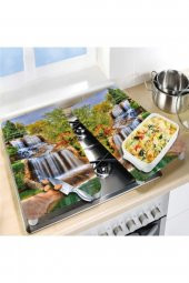 Dekoratif Cam Ocak Koruyucu Ve Kesim Tahtası Şelale 60cm X 52cm 2 Parça, 4lü Ocaklar - 2