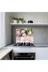 Dekoratif Cam Ocak Koruyucu Ve Kesim Tahtası Pembe Güller 2 60cm X 52cm 2 Parça, 4lü Ocaklar - 1