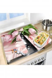 Dekoratif Cam Ocak Koruyucu Ve Kesim Tahtası Pembe Güller 2 60cm X 52cm 2 Parça, 4lü Ocaklar - 2