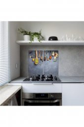 Dekoratif Cam Ocak Koruyucu Ve Kesim Tahtası Baharat Ve Kaşıklar 60cm X 52cm 2 Parça, 4lü Ocaklar - 2