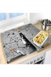 Dekoratif Cam Ocak Koruyucu Ve Kesim Tahtası Gri Taş 60cm X 52cm 2 Parça, 4lü Ocaklar thumbnail 4