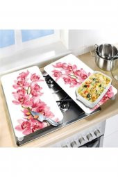 Dekoratif Cam Ocak Koruyucu Ve Kesim Tahtası Pembe Orkide 60cm X 52cm 2 Parça, 4lü Ocaklar - 2