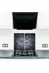 Dekoratif Cam Ocak Koruyucu ve Kesim Tahtası Koyu Taş 60cm x 52cm 2 Parça, 4lü Ocaklar thumbnail 1