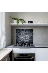 Dekoratif Cam Ocak Koruyucu ve Kesim Tahtası Koyu Taş 60cm x 52cm 2 Parça, 4lü Ocaklar thumbnail 2