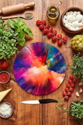 Renkli Odak Cam Kesme Tahtası - Sunum Tabağı| Çap 20 thumbnail 1