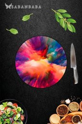 Renkli Odak Cam Kesme Tahtası - Sunum Tabağı| Çap 20 thumbnail 2