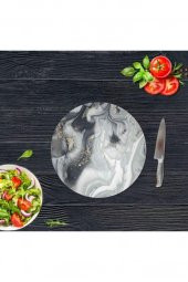 Gri Altın Mermer Cam Kesme Tahtası - Sunum Tabağı| Çap 20 thumbnail 1