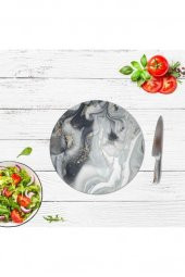 Gri Altın Mermer Cam Kesme Tahtası - Sunum Tabağı| Çap 20 thumbnail 2