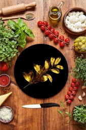 Tek Buğday Cam Kesme Tahtası - Sunum Tabağı| Çap 20 thumbnail 1