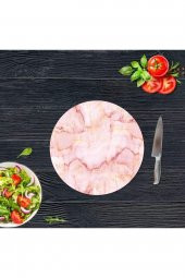 Pembe Mermer Cam Kesme Tahtası - Sunum Tabağı| Çap 20 thumbnail 1