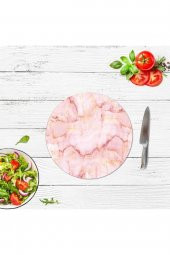 Pembe Mermer Cam Kesme Tahtası - Sunum Tabağı| Çap 20 thumbnail 2