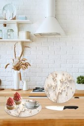 Yapay Güller Cam Kesme Tahtası - Sunum Tabağı| Çap 20 thumbnail 1