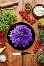 Mor Orkide Cam Kesme Tahtası - Sunum Tabağı| Çap 20 thumbnail 1