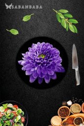 Mor Orkide Cam Kesme Tahtası - Sunum Tabağı| Çap 20 thumbnail 2