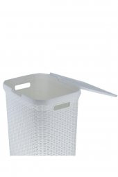 Hasır Desenli Plastik Beyaz Çamaşır Sepeti & Beyaz Çamaşır Selesi - 3