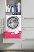 Hasır Desenli Plastik Pembe Çamaşır Sepeti & Pembe Çamaşır Selesi - 5